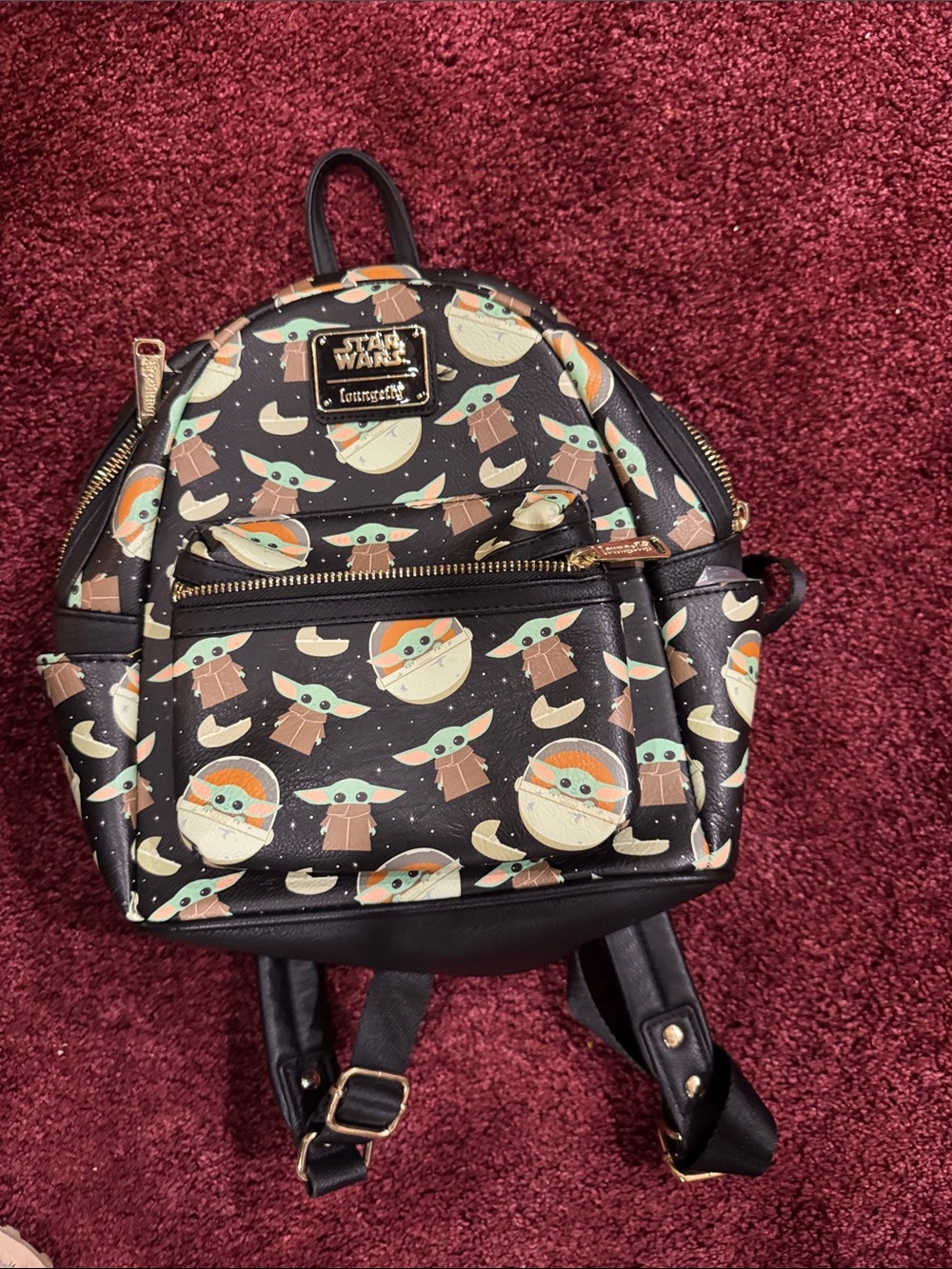 Loungefly Black Mini Backpack with Mint & Tan Grogu Print